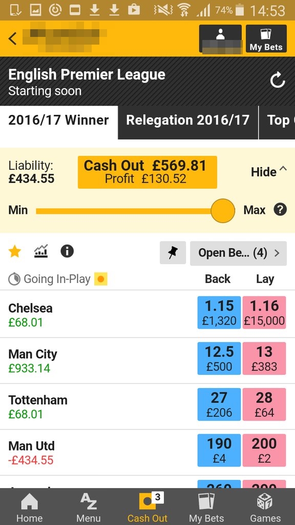 Cash out en Betfair